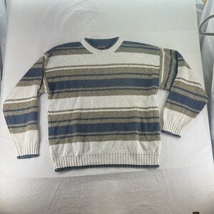 VTG Jantzen Sport Long Sleeve Pullover Heavy Sweater Striped Cream Tan Mens XXL